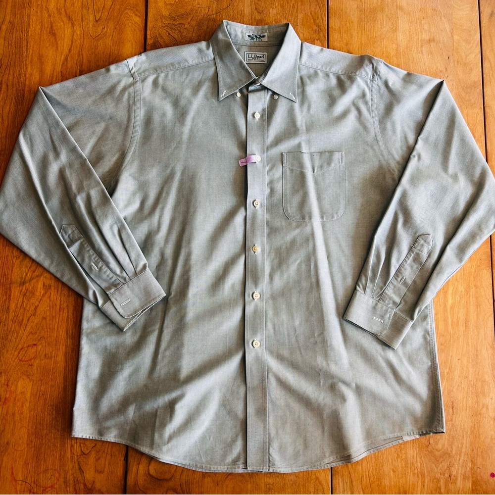 Vintage LL Bean Men's Gray Blue Dress Shirt - Size 16 1/2 - 35 / Large
